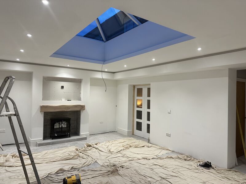 Extension with roof lantern and wood burner - Lowdham